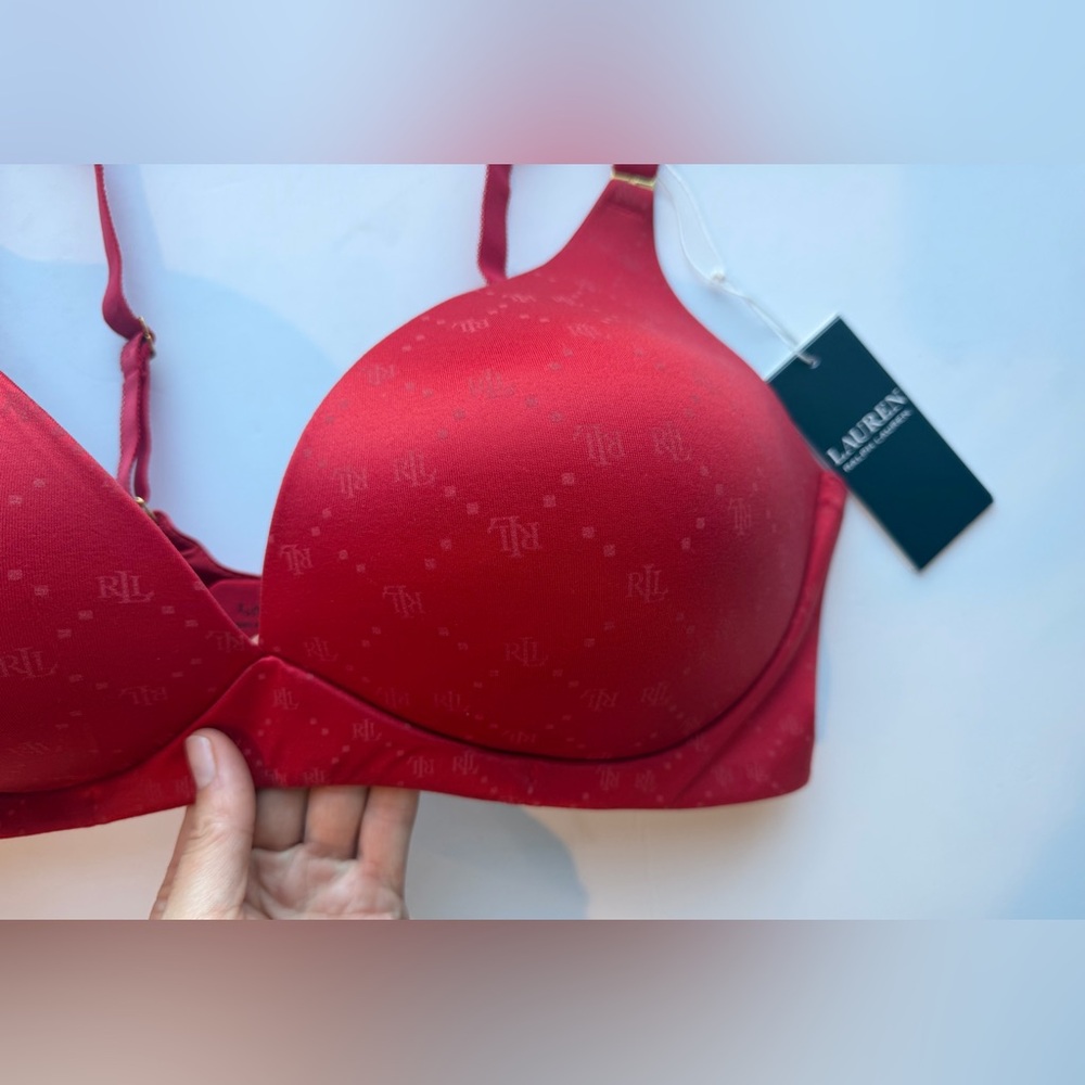 Lauren Ralph Lauren Comfort Collection Repeat-Logo Wireless T-Shirt Bra,Ruby Red - Picture 3 of 8